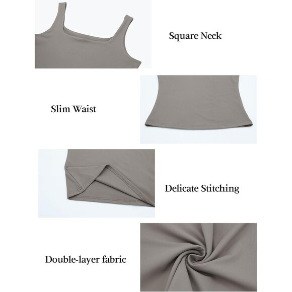 Alljoin Womens Gray Double Lined Square Neck Sleeveless Tank Top For Workout Gym - Picture 5 of 7